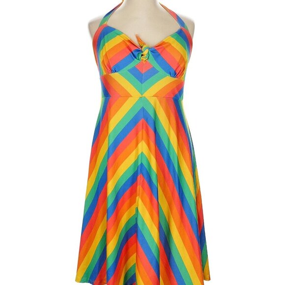 Modcloth Rainbow Striped Halter Dress NWOT - Picture 5 of 5